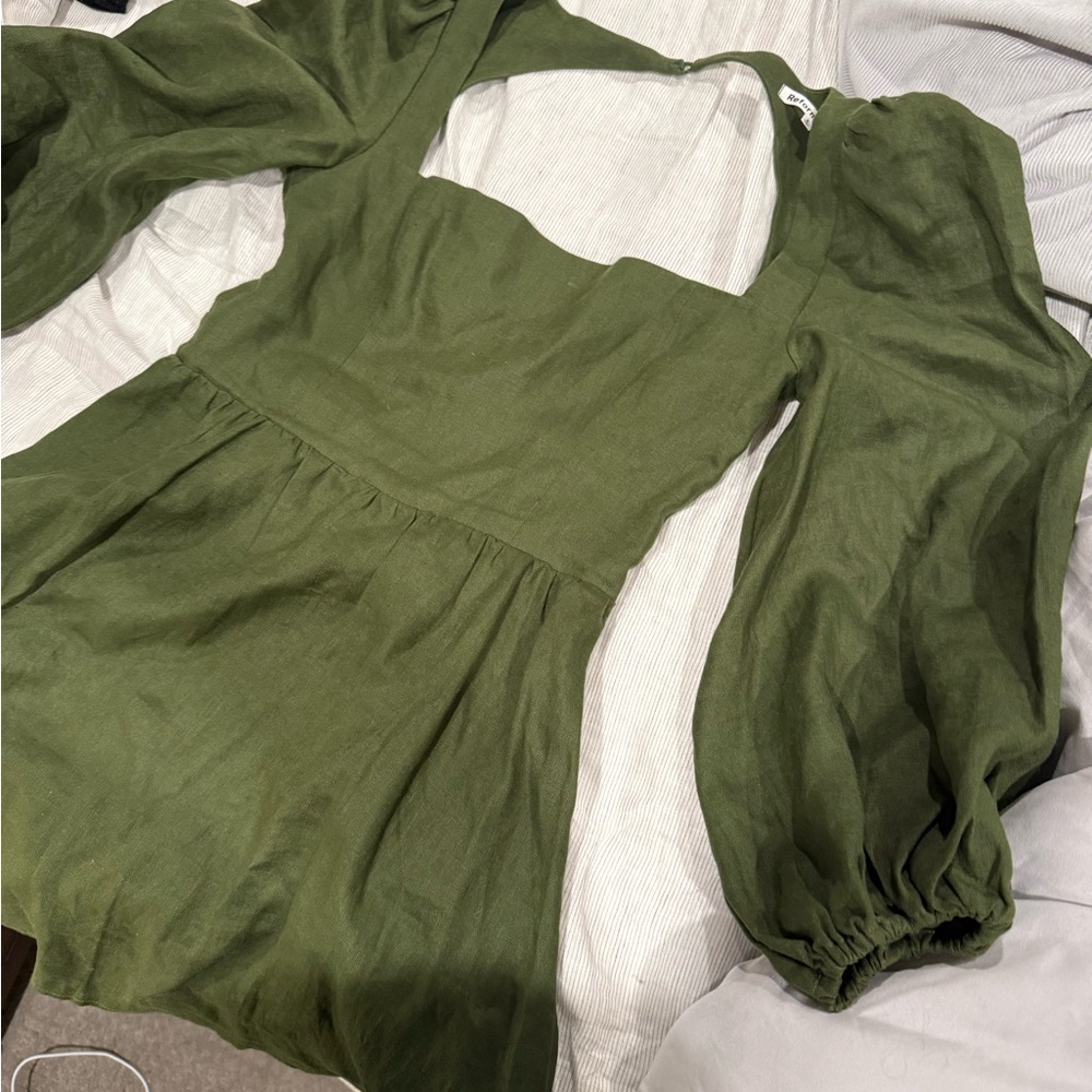 Reformation Brodie Linen Dress - Olive Green - Size 6